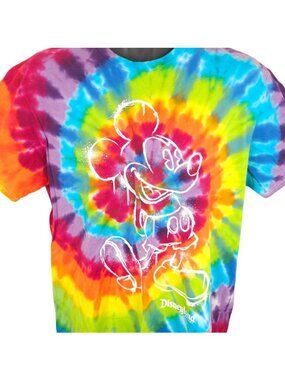 Mickey Mouse T Shirt Mens Size Large Rainbow Tie Dye Disneyland